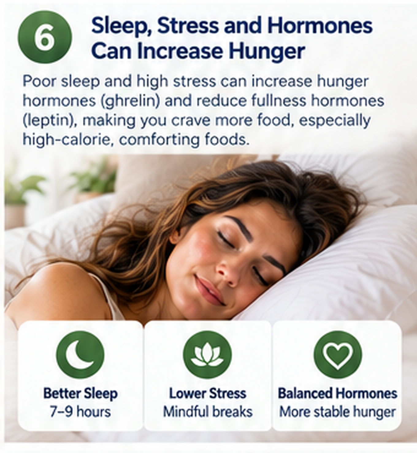 Sleep and stress can affect appetite and food choices Illustration connecting sleep and stress with hunger and food choices